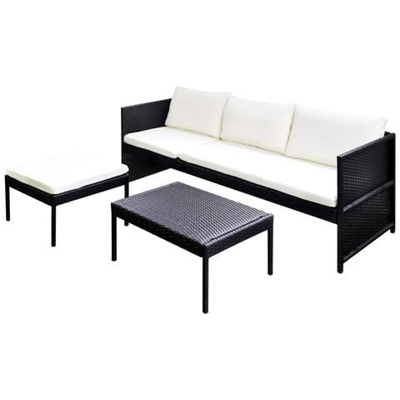 Set Seduta Da Giardino In Polirattan Con Sofa A 3 Posti Nero