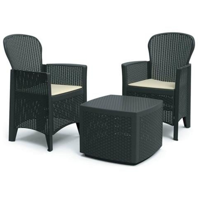 Set da Giardino 2 Poltrone 1 tavolino Con Cuscino Antracite - Modello Tree