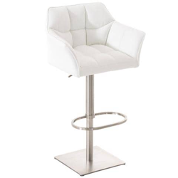 Sgabello Alto Regolabile Damaso in Similpelle I Sgabello Bancone con Braccioli E Schienale Imbottiti E Poggiapiedi, H 58-83 CM Bianco Acciaio Inox características