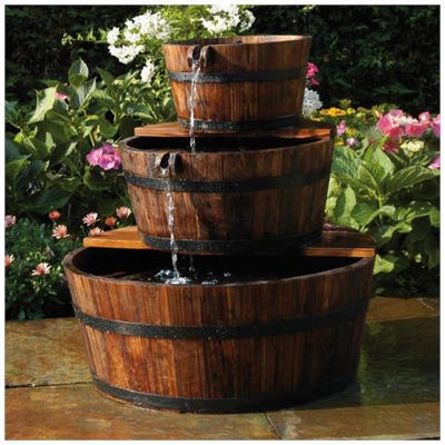 Fontana A Cascata Da Giardino Con Barile In Legno Set 3 Barili