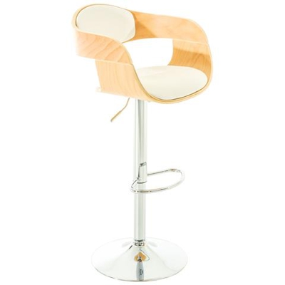 Sgabello rétro Kingston con Braccioli - Sgabello Bar Girevole 360° in Similpelle e Legno I Sgabello Alto Bancone Regolabile 63-77cm Natura / Bianco