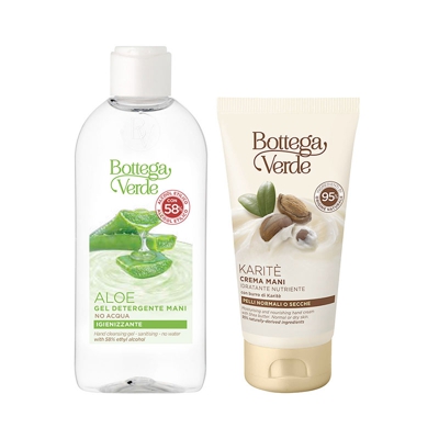 Offerta ALOE - Gel detergente mani (100 ml) - NO ACQUA + Karite d'Africa - Crema mani (75 ml)