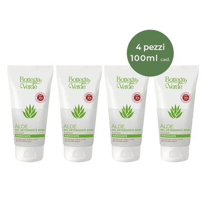 Offerta 4 pezzi ALOE - Gel detergente mani (100 ml) - igienizzante NO ACQUA - 70% alcool etilico