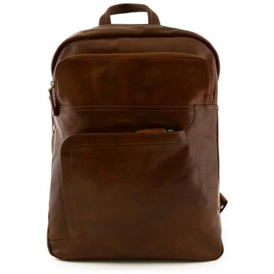 Zaino Per Uomo In Vera Pelle Con Tasca Imbottita Colore Marrone - Pelletteria Toscana Made In Italy - Zaino