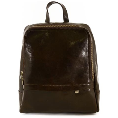 Zaino In Pelle Vera Per Uomo Con Tasca Frontale Colore Moro - Pelletteria Toscana Made In Italy - Zaino