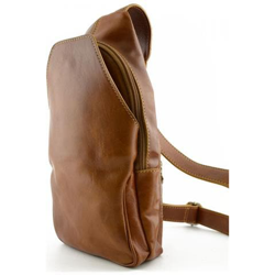 Zaino Monospalla In Vera Pelle Con Tasca Frontale Colore Miele - Pelletteria Toscana Made In Italy - Zaino en oferta
