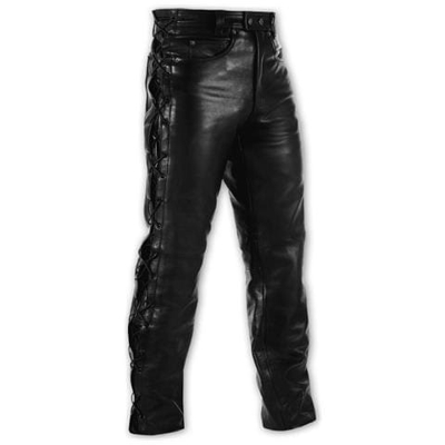 Pantaloni Pelle Moto Custom Taglio Jeans Classico 5 Tasche Nero 32