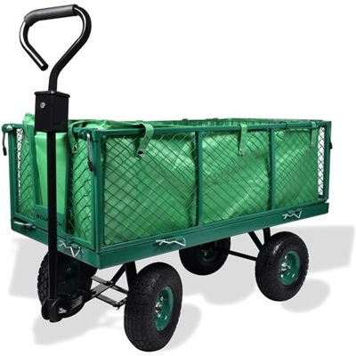 Carrello Rimorchio Spinta Porta Attrezzi Giardino In Ferro Con Telone Max Carico 550kg Con Griglia Ulteriore