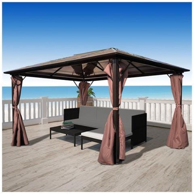 Gazebo Con Tenda Marrone In Alluminio 400 X 300 Cm Impermeabile