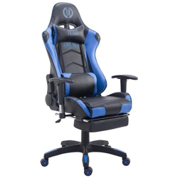 Sedia Gaming ReclinabileTURBO in Similpelle - Sedia Racing Imbottita con Poggiapiedi Estraibile I Poltrona Gamer Carico Max 150 kg I Poltrona Ufficio Sportiva Doppio Cuscino Nero Blu características
