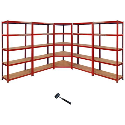 1 Scaffale Ad Angolo & 4 Scaffali Z-Rax In Acciaio Senza Bulloni Rossi 90cm X 45cm X 183cm
