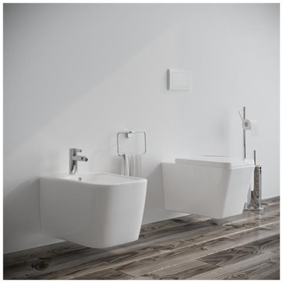 Bidet E Vaso Wc Wave Sospesi Filo Muro In Ceramica Completo Di Sedile Softclose