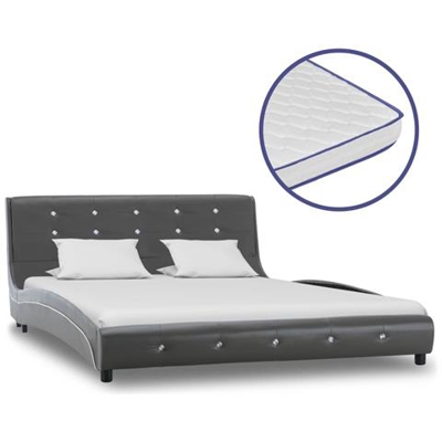Letto Con Materasso Memory Foam Grigio In Similpelle 140x200 Cm