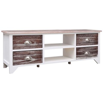 Mobile Porta Tv Bianco E Marrone 115x30x40cm Legno Di Paulownia