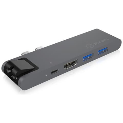 ICY BOX Thunderbolt 3 Dock adatto per Macbook Pro e MacBook Air, HDMI, LAN, USB 3.0 Hub, lettore di schede, grigio