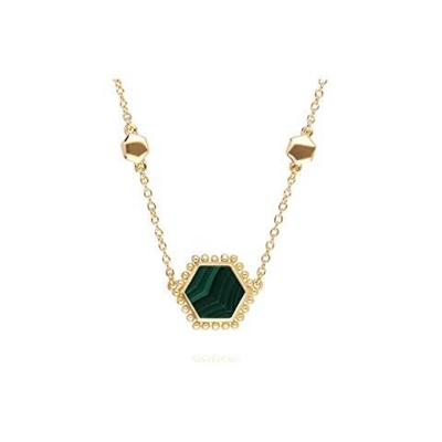 Collana In Malachite Placcata In Oro Da 1 Carato, Lunghezza 45 Cm