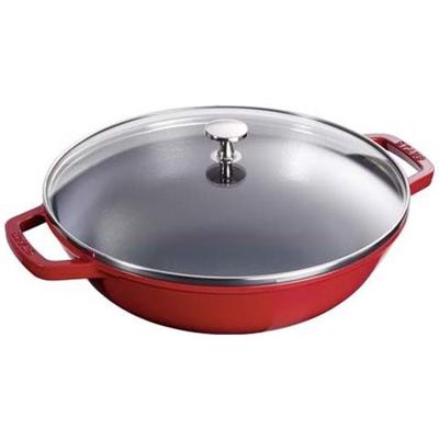 Wok medio ghisa c / coperchio vetro 30cm rosso ciliegio
