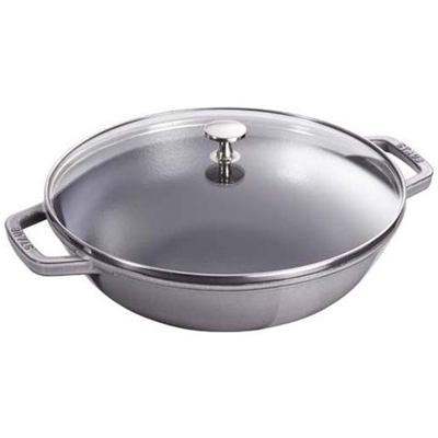 Wok medio ghisa c / coperchio vetro 30cm grigio graphite