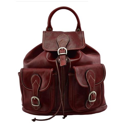 Zaino In Vera Pelle Colore Rosso - Pelletteria Toscana Made In Italy - Zaino