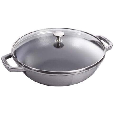Padella in Ghisa con Coperchio in Vetro Diametro 37 cm Capacità 5.7 lt Colore Grigio