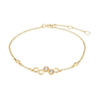 Braccialetto Con Topazio Bianco, Ispirato A Nido D'ape, In Oro Giallo 9 Carati, Con Topazio Bianco 0,156 Ct