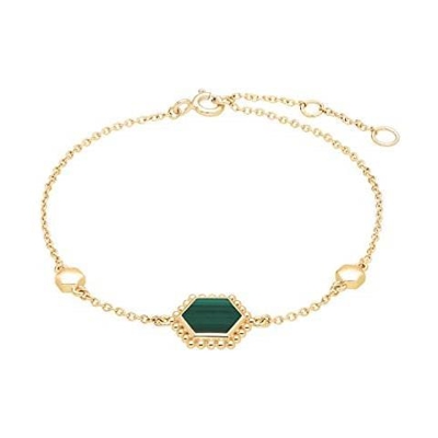 Braccialetto In Malachite Piatto, In Argento Placcato Oro Da 1 Ct