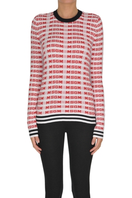 Designer logo ribbed knit pullover