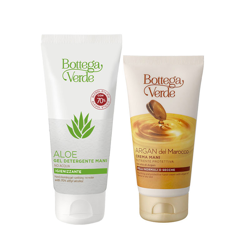 Offerta ALOE - Gel detergente mani (100 ml) - NO ACQUA + Argan del Marocco - Crema mani (75 ml) en oferta