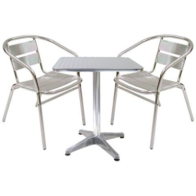 Set Completo Salotto In Alluminio 2 Sedie E Tavolo Quadrato Per Casa Balcone Bar