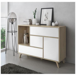 Credenza Sala Da Pranzo, Mobili Ausiliari Buffet Wind 1 Anta, 3 Cassetti, Struttura Colore Puccini E Colore Anta E Cassetti Bianco. Misure: 120x40x86cm. características
