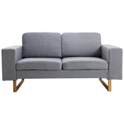 Divano A 2 Posti Con Cuscini In Tessuto Di Lino Grigio, 160x82x78cm en oferta