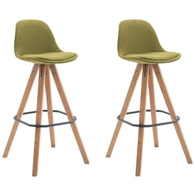 Set 2 Sgabelli Alti Franklin In Tessuto Per Cucina Imbottiti I Coppia Sedie Sgabelli Bar Tulip In Legno Con Schienale H73CM Verde Natura (Rovere)