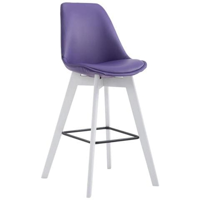 Sgabello Alto Metz in Similpelle I Sgabello Bancone 4 Gambe I Sgabello Cucina con Poggiapiedi Design Tulip I Sedia Scandinava Viola Bianco