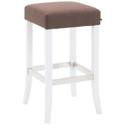Sgabello Bar VENTA in Legno e Tessuto | Sgabello Imbottito con Poggiapiedi in Alluminio | Sedia Sgabello H 79cm Marrone Base Bianco
