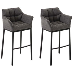 Set 2 Sgabelli Bar DAMASO - Sgabello Alto Design Trapuntato in Tessuto, con Braccioli e Schienale Imbottiti e Poggiapiedi l Sedia Sgabello Cucina Bar Pub 4 Gambe Grigio Titanio Nero características