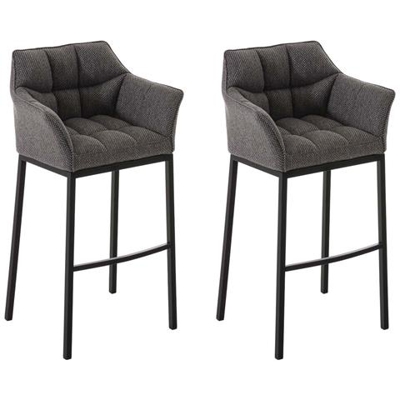 Set 2 Sgabelli Bar DAMASO - Sgabello Alto Design Trapuntato in Tessuto, con Braccioli e Schienale Imbottiti e Poggiapiedi l Sedia Sgabello Cucina Bar Pub 4 Gambe Grigio Titanio Nero
