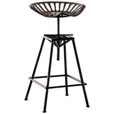 Sgabello Trattore Meto Stile Industriale in Metallo - Sgabello Bar Sella di Cavallo Regolabile in Altezza 69-90 cm I Sedia Bancone Stile Rustico con Poggiapiedi e 4 Gambe Bronzo