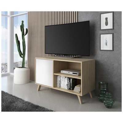 Mobile Tv 100 Con Porta Sinistra, Soggiorno, Modello Wind, Struttura Colore Puccini, Porta Bianca, Misure 92x40x57cm Altezza.