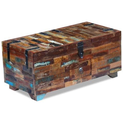 Cassa Tavolino Da Caffè In Legno Massello Di Recupero 80x40x35 Cm