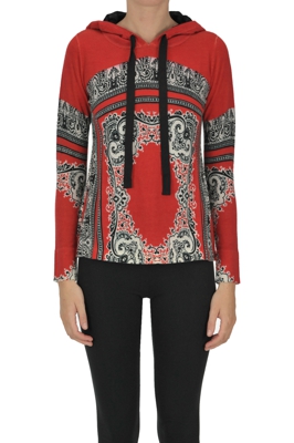 Hooded extrafine knit pullover