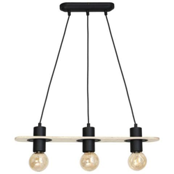 Lampada A Sospensione Andromeda, Lampadario, Da Soffitto, Nero In Metallo, Legno, 60 X 8 X 65 Cm, 3 X E27, 60w en oferta