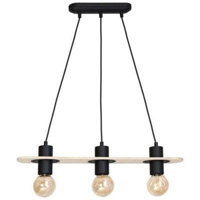 Lampada A Sospensione Andromeda, Lampadario, Da Soffitto, Nero In Metallo, Legno, 60 X 8 X 65 Cm, 3 X E27, 60w