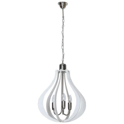 Lampada A Sospensione Tigris, Lampadario, Da Soffitto, Bianco In Metallo, Legno, 40 X 40 X 100 Cm, 3 X E14, 40w