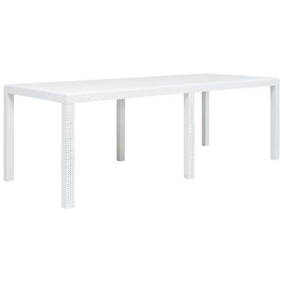 Tavolo Da Giardino Bianco 220x90x72 Cm In Plastica Stile Rattan
