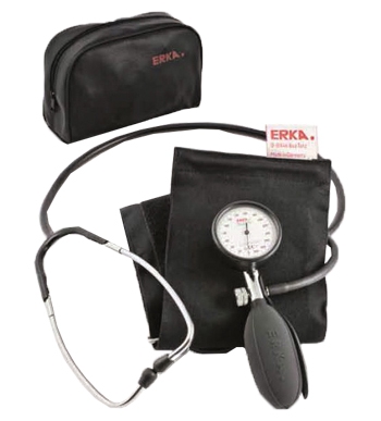 SFIGMOMANOMETRO ANEROIDE KOBITEST ERKA CON FONENDOSCOPIO INCORPORATO NEL BRACCIALE MANOMETRO DI PRECISIONE IN ALLUMINIO ANODIZZATO SCARICO DELL'ARIA TRAMITE VALVOLA A VITE