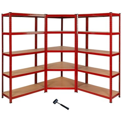 1 Scaffale Ad Angolo E 2 Scaffali Z-Rax In Acciaio Senza Bulloni Rossi 90cm X 45cm X 183cm