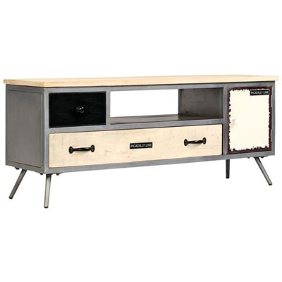 Mobile Porta Tv In Mango Massello E Acciaio 120x30x45cm