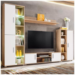 Parete Attrezzata Porta Tv Luci Led Quercia Di Sonoma E Bianco precio