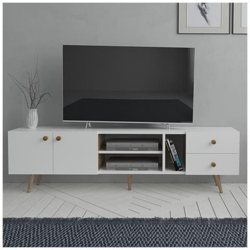 Mobile Porta Tv Sedef Moderno, Con Ante, Ripiani, Da Salotto, Bianco Rovere In Legno, 160 X 30 X 45 Cm características