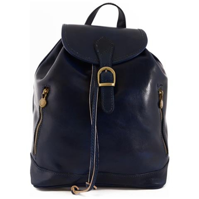 Zaino In Pelle Donna Colore Blu - Pelletteria Toscana Made In Italy - Zaino